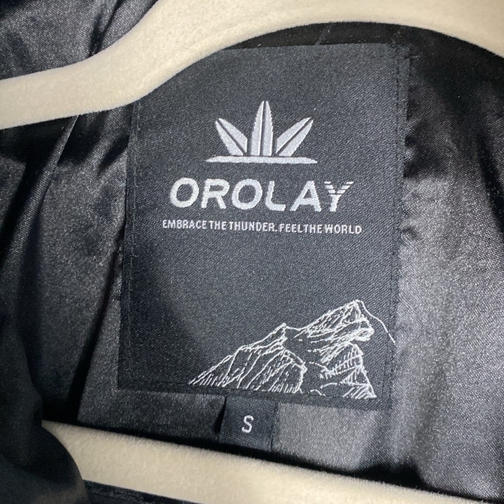 Orolay black satin finish puffer coat S duck down fill urban edgy mid length - Picture 2 of 13